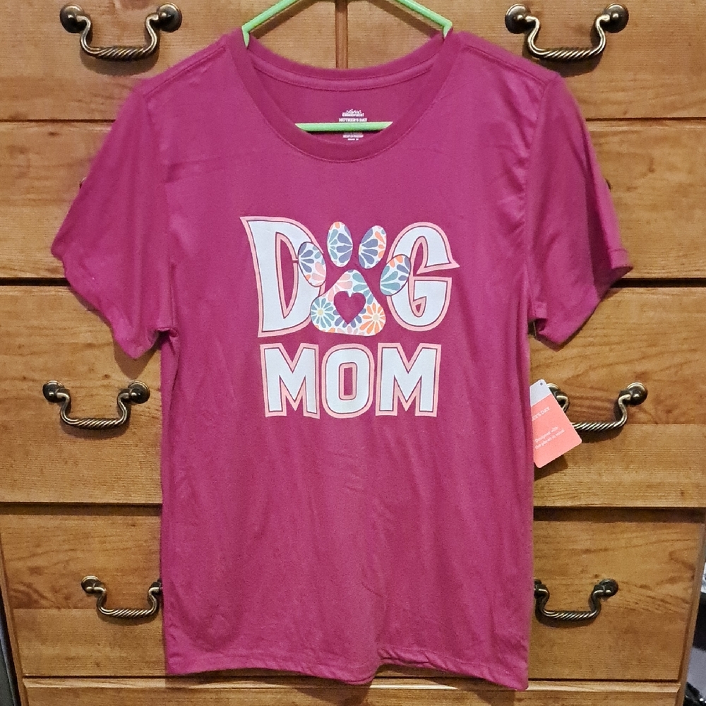Pink and White Dog Mom Short Sleeve Tee
